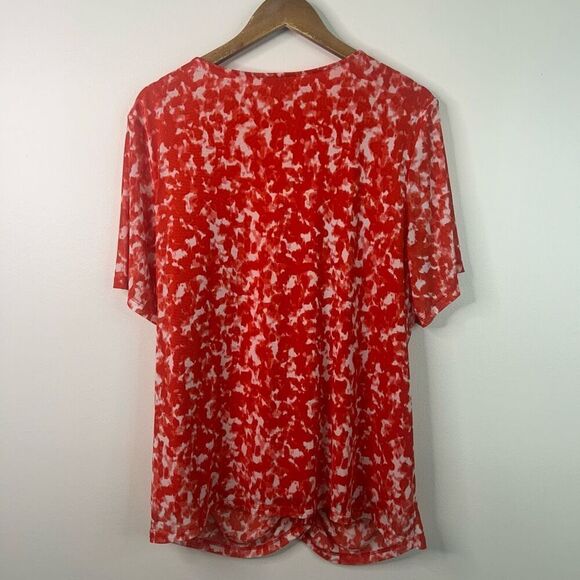 Calvin Klein Women’s 3X Red Abstract Ruched Blouse‎ V-Neck Stretch Top Plus Size - Picture 6 of 9